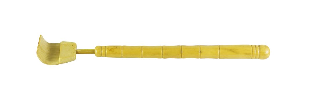 a wooden backscratcher on a white background.