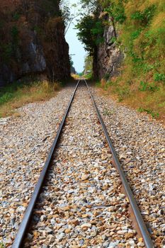 Railway beside the River Kwai in Kanchanaburi Thailand.