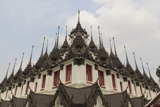 Roof of the temple at Wat Rachanadda in bangkok, thailand.