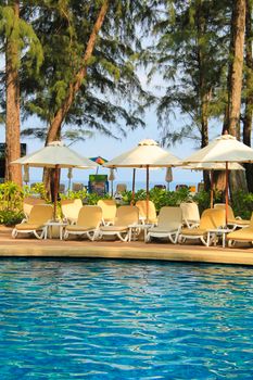 blue water swimming pool in Thai resort