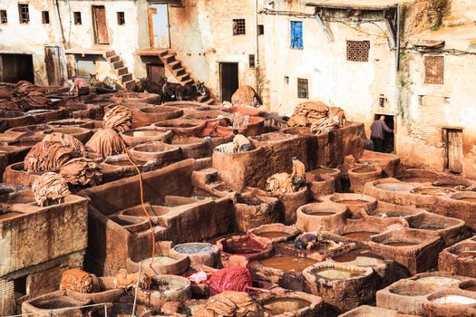 Leather tannery in fez, morocco
