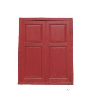 Red wooden window isolated on white background.