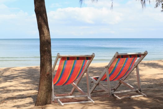 Beach chair on the beach at Baankrood, thailand.