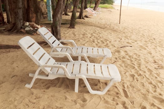 Beach chair on the beach at Baankrood, thailand.