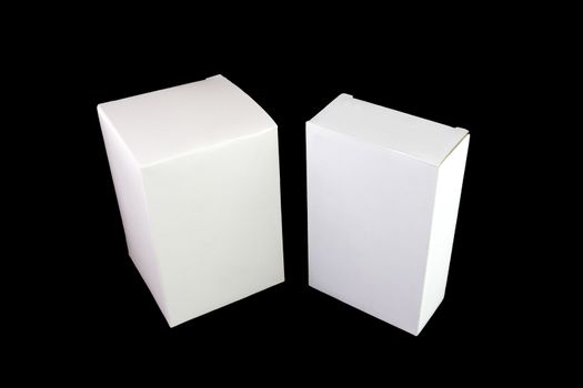 Close up of a white box on black background with clipping path.