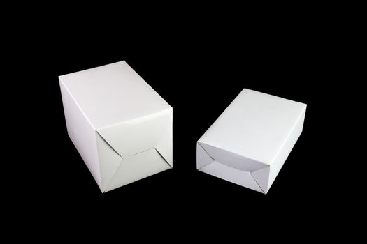 Close up of a white box on black background with clipping path.