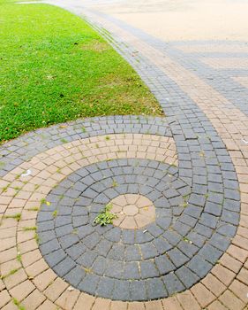 Brick floor are many colors and patterns beautiful.