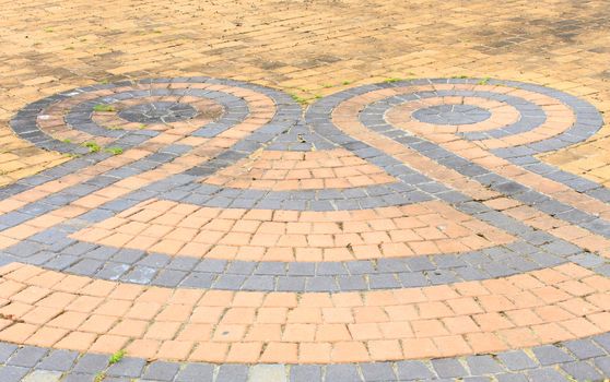 Brick floor are many colors and patterns beautiful.