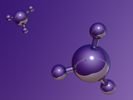 molecule model on purple background - 3d illustration