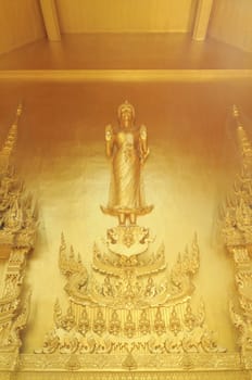 Buddha statue on the wall at Wat Paknam Joelo in Chachoengsao province at thailand.