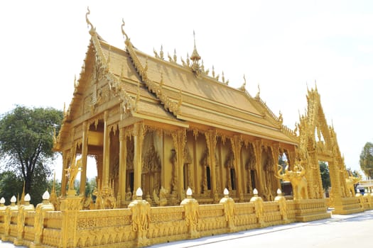 Church of golden at Wat Paknam Joelo in Chachoengsao province at thailand.