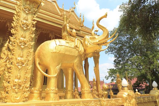 Thai elephant statues at Wat Paknam Joelo in Chachoengsao province at thailand.