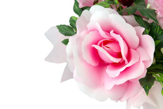 Pink fake flowers is isolated on a white.