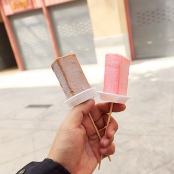 Ice cream with a wooden plug in a traditional style.