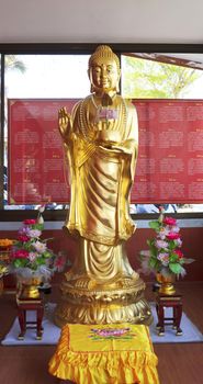 Kuan Yin statue of buddha Chinese  in Wat Sman Rattanaram in Chachoengsao province at thailand.