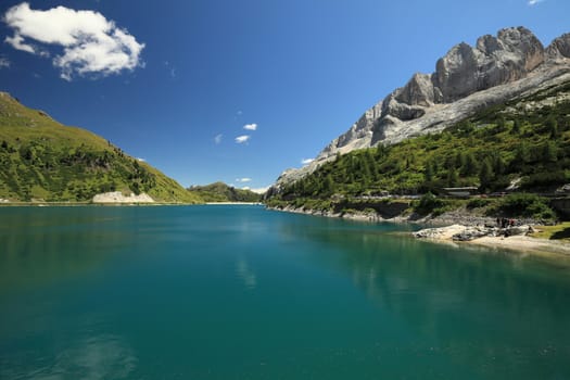 Lake Fedaia in the Dolomites, Italy