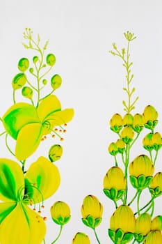 Painting on the wall with cassia flower pattern.