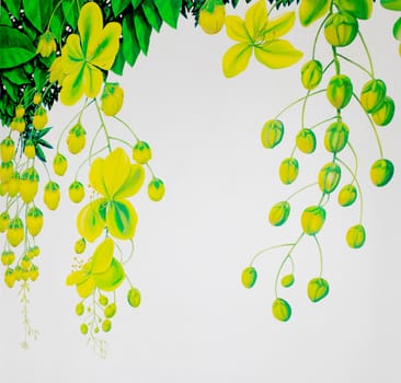 Painting on the wall with cassia flower pattern.