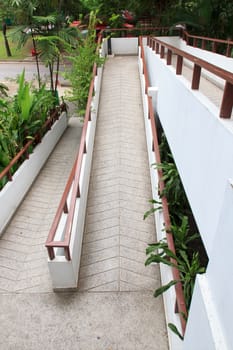 Pathway made ������of bricks in various colors at garden.