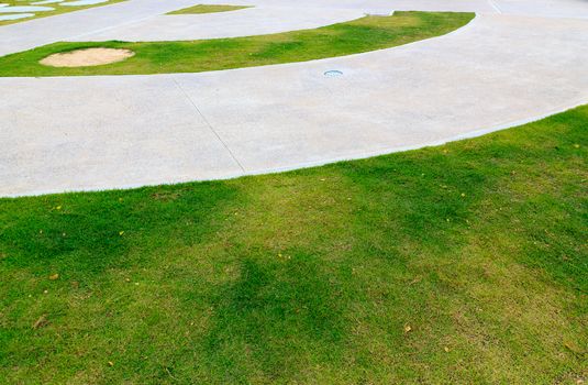 Modern pattern on the walkway, Patterns on the lawn.