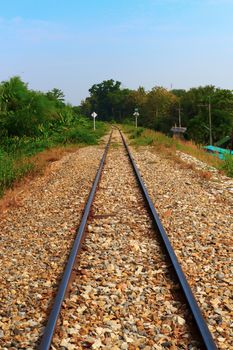 Railway beside the River Kwai in Kanchanaburi Thailand.