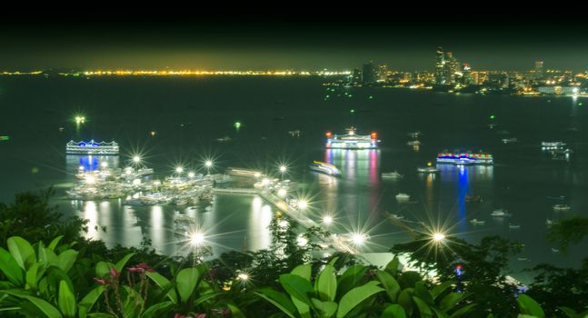 Pattaya City Pier from View Point at Night.