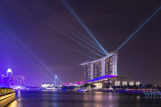 Singapore Marina Bay illumination at New Year holiday celebration night.