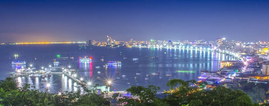 Pattaya City Bay from View Point on the Hill at Night