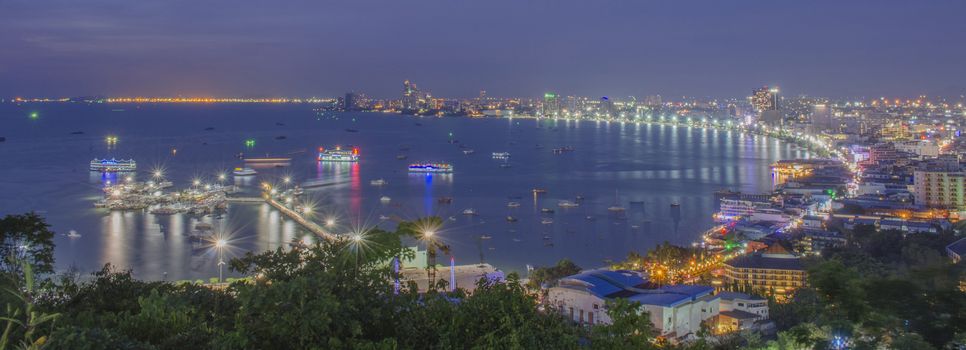 Pattaya City Bay from View Point at Night.