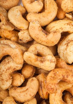 Closeup view of heap of cashew nuts