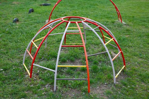 Colorful monkey bars on an old schoolyrd