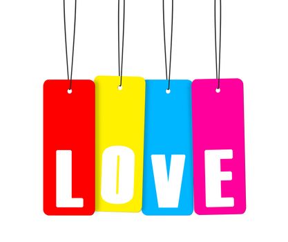 Label tag a variety of colors and word.