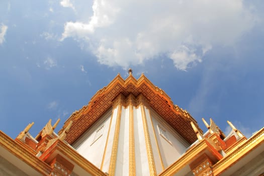 View of one corner of Thai architecture at Wat Traimitr, China town, Thailand.