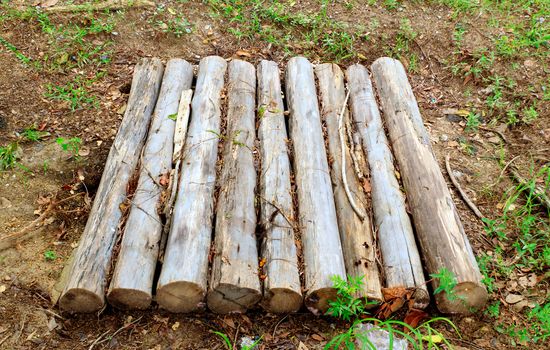 The stack of cut timbers is on the hole.