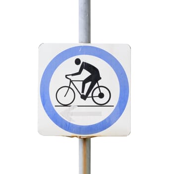 Bicycle traffic sign isolated on white background.