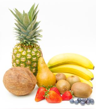 Mixed fruit arranged on white background