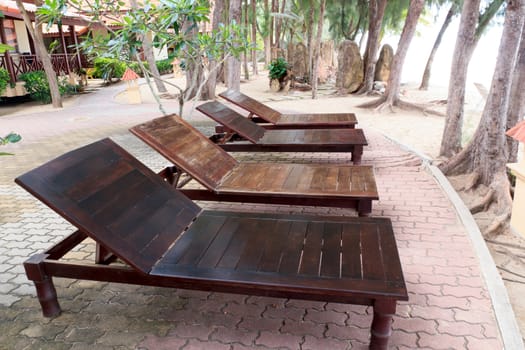 Wooden beach Chair on the beach at Baankrood, thailand.