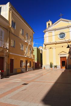 San Carlo church and square in Carloforte, Sardinia, Italy