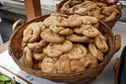 Homemade almonds cookies, traditional Spanish market. Asturias