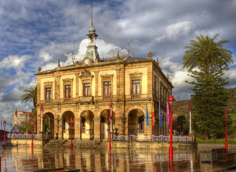 Villaviciosa, city hall. Sun after storm. ASTURIAS. Spain.