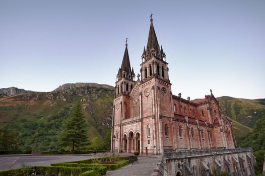 Covadonga Church, Basilica de Covadonda, Picos de Europa. Asturias, Spain, Europe.