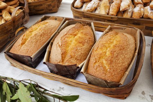 Homemade cake, traditional Spanish market. Asturias