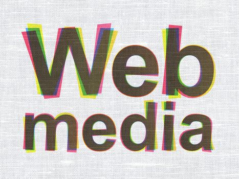 Web development concept: CMYK Web Media on linen fabric texture background, 3d render