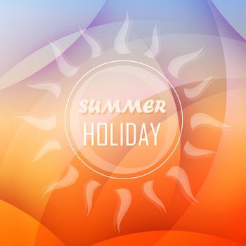 abstract summery background with text summer holiday and sun in orange and blue, flat design