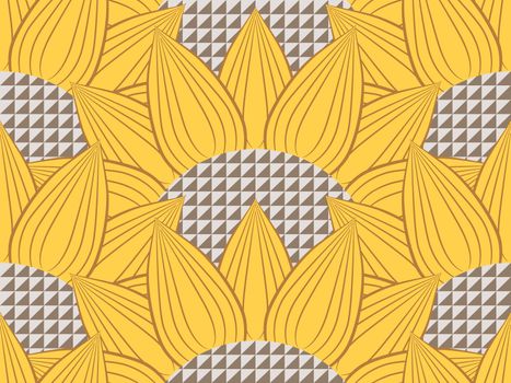 Pattern with tech yellow sunflowers with decorative seeds