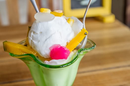 Thai style coconut ice cream with topping