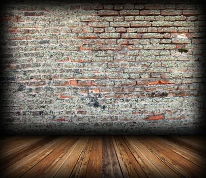 abstract backdrop for indoor architecture design with brick wall and wooden floor