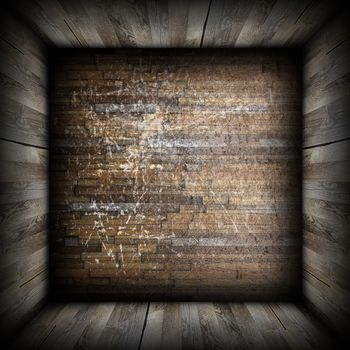 dark interior wooden backdrop ready for your design, empty cabin room with scratched distressed wall