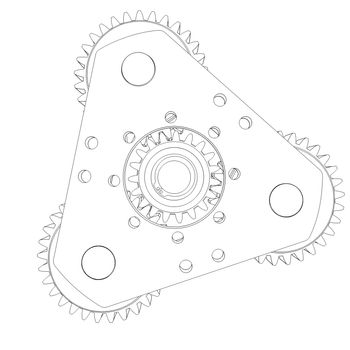 Mechanism with gears. Wire frame isolated render on white background