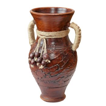traditional clay brown vase isolated over white background